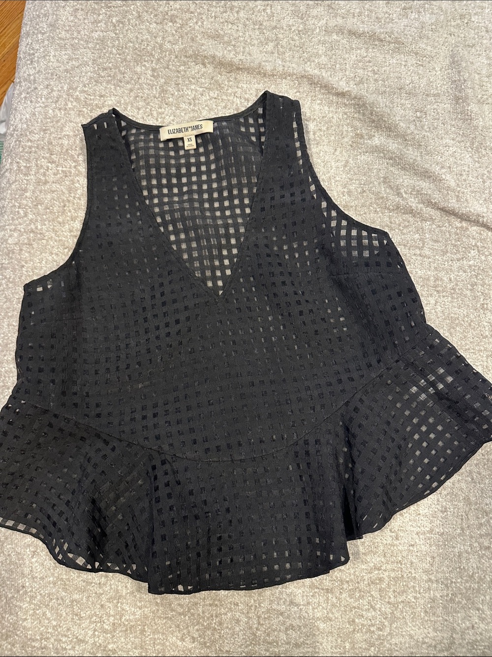 Elizabeth and James Black V-Neck Peplum Eyelet Tank